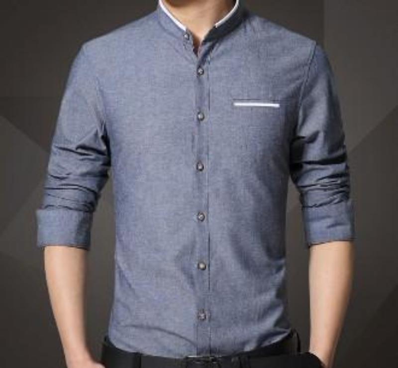 Men's Mandarin Collar Shirt in Gray, Denim Blue, and Sky Blue colors, showcasing a stylish design with a modern collar.