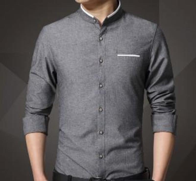 Men's Mandarin Collar Shirt in Gray, Denim Blue, and Sky Blue colors, showcasing a stylish design with a modern collar.