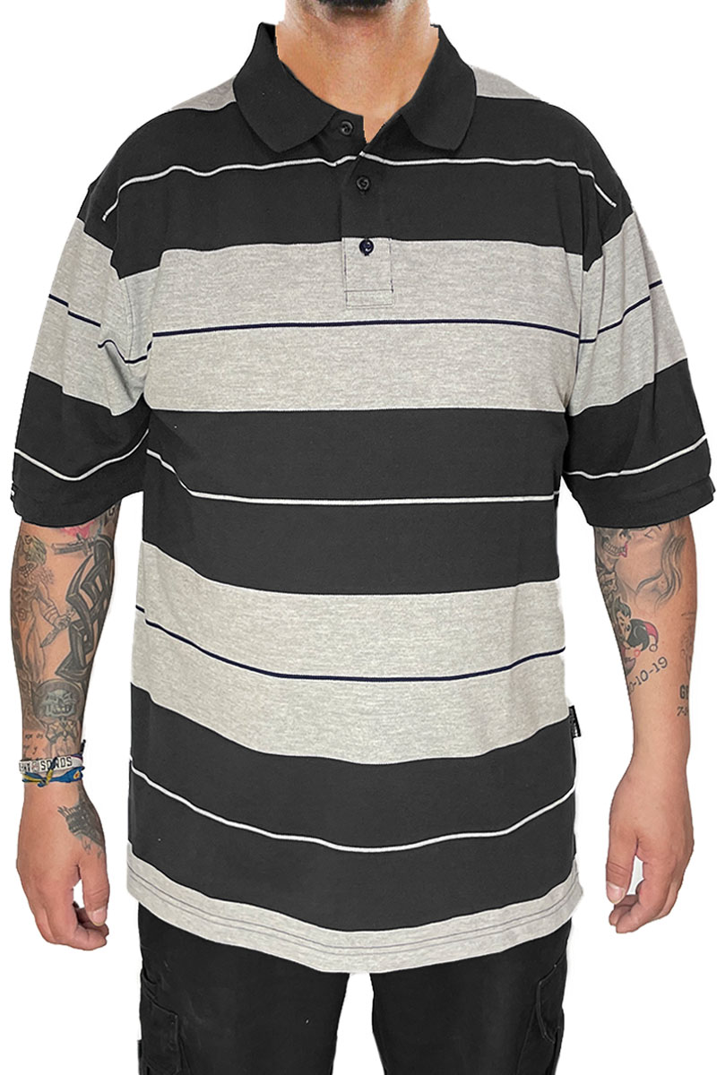 Old School Pique Polo Shirt featuring a classic striped design with three-button closure, made from a soft cotton-polyester blend.