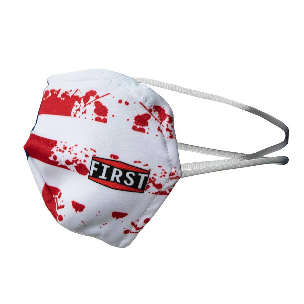 A set of 5 reusable 2-ply masks featuring a distressed USA flag design, showcasing their breathable fabric and elastic ear bands.