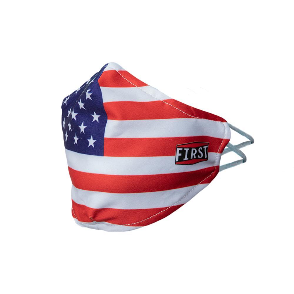 Set of 5 reusable 2-Ply Red White Blue Flag masks with elastic ear bands, designed for comfort and breathability.