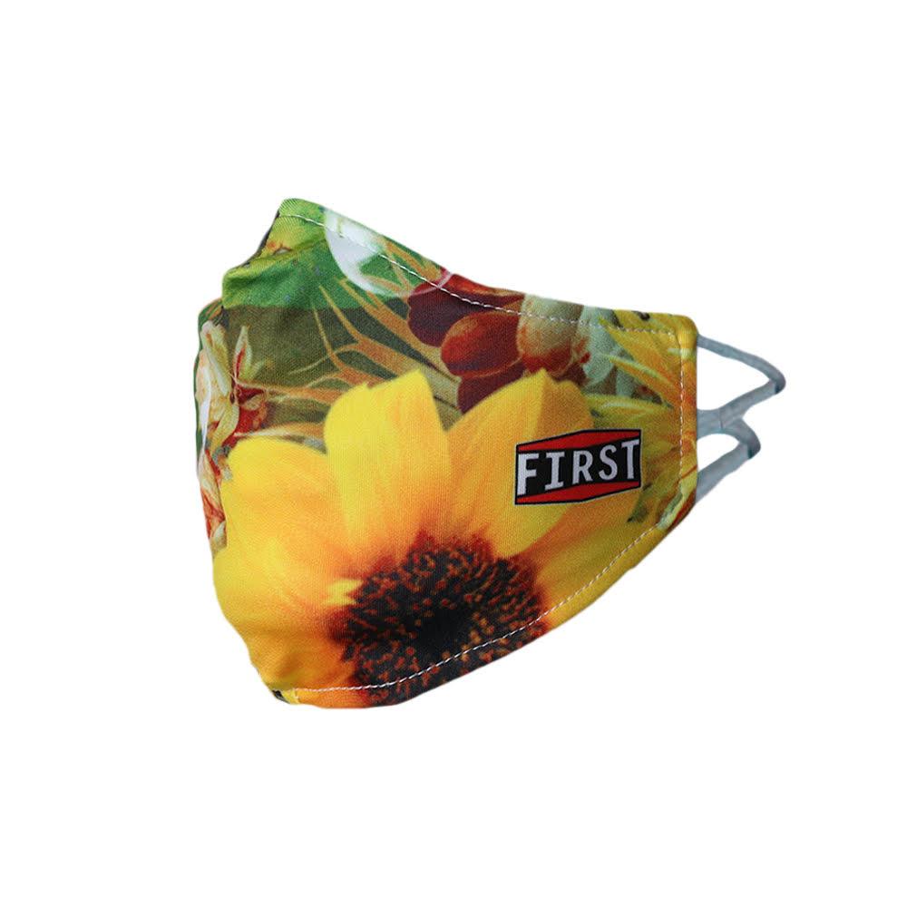 A set of 5 colorful 2-Ply Sunflower Reusable Masks with elastic ear bands, showcasing vibrant sunflower patterns.