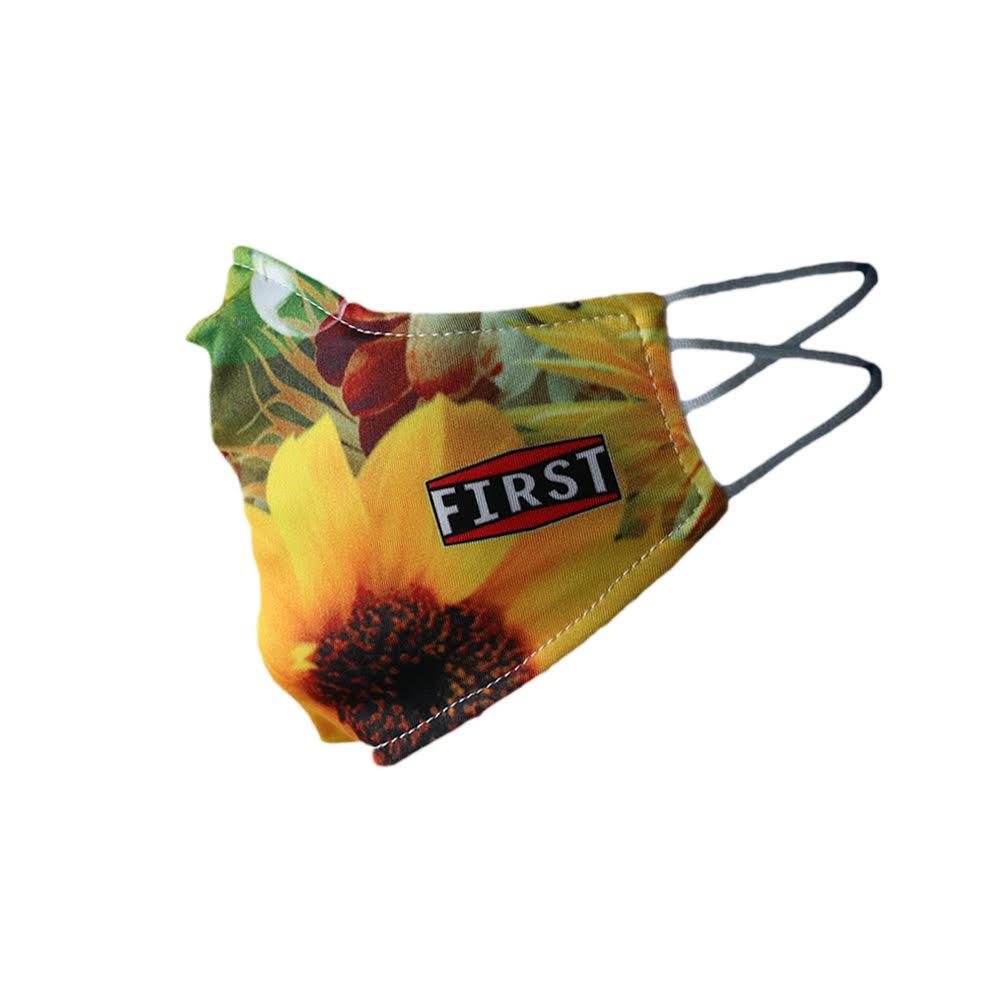 A set of 5 colorful 2-Ply Sunflower Reusable Masks with elastic ear bands, showcasing vibrant sunflower patterns.