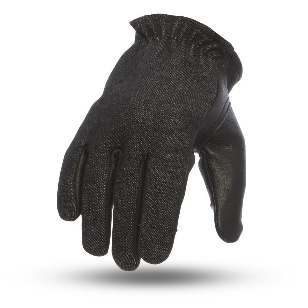 A pair of stylish 2-tone leather driving gloves with touch tech fingers, showcasing a classic unlined short cuff design.