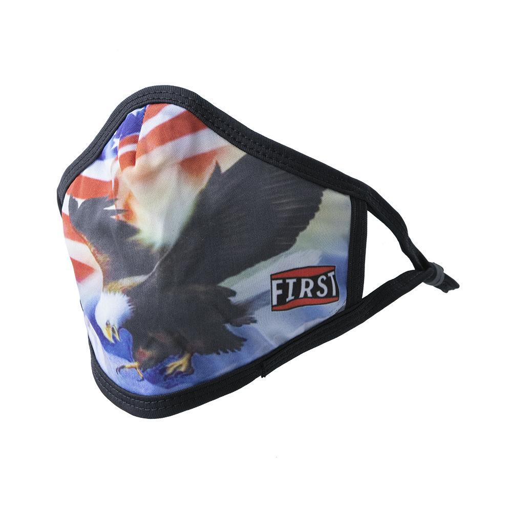 3-Ply USA Flag & Eagle reusable mask with adjustable ear loops, showcasing vibrant colors and breathable fabric.