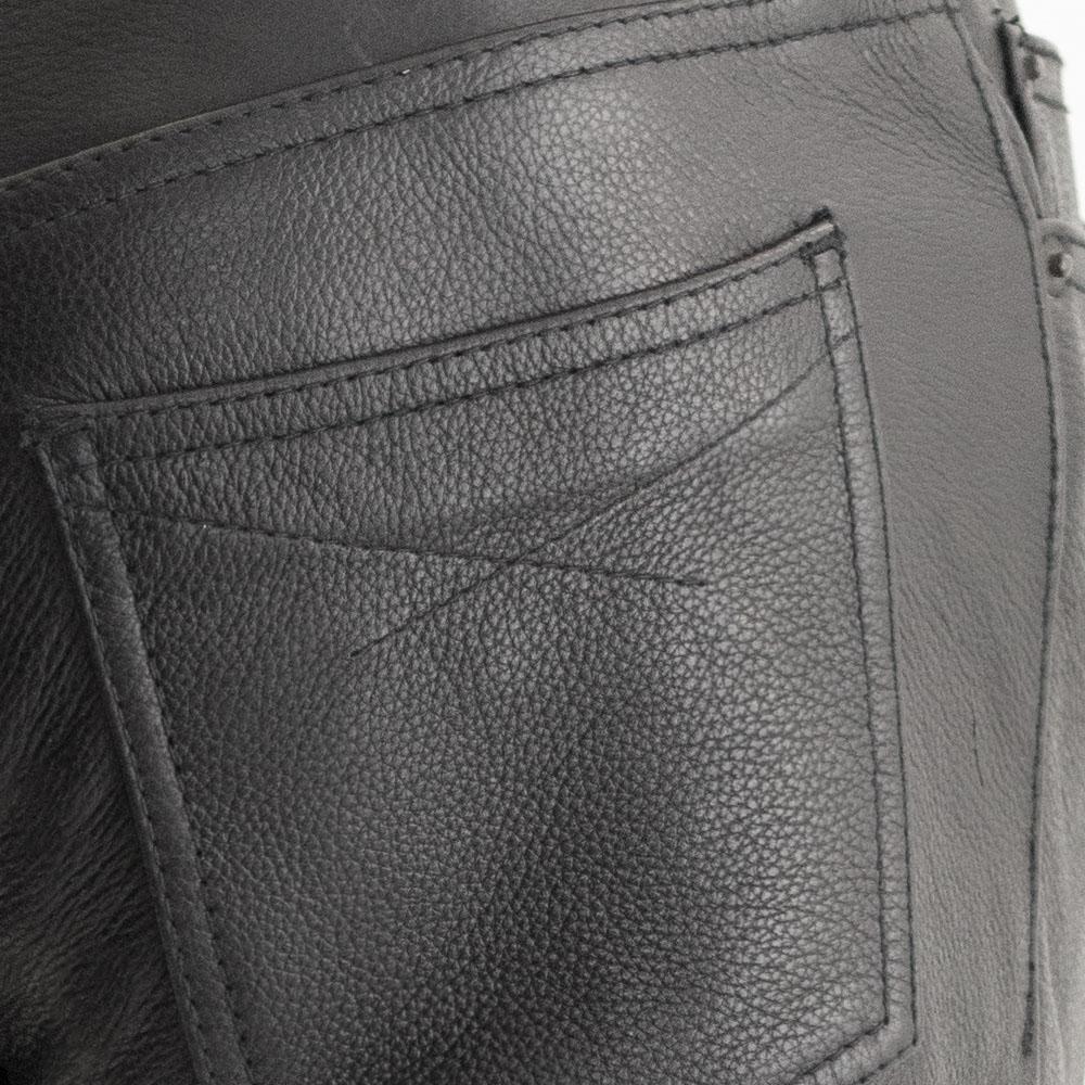 Alexis Women's Motorcycle Leather Pants made from high-quality cowhide leather, featuring a low-rise design and five-pocket styling.