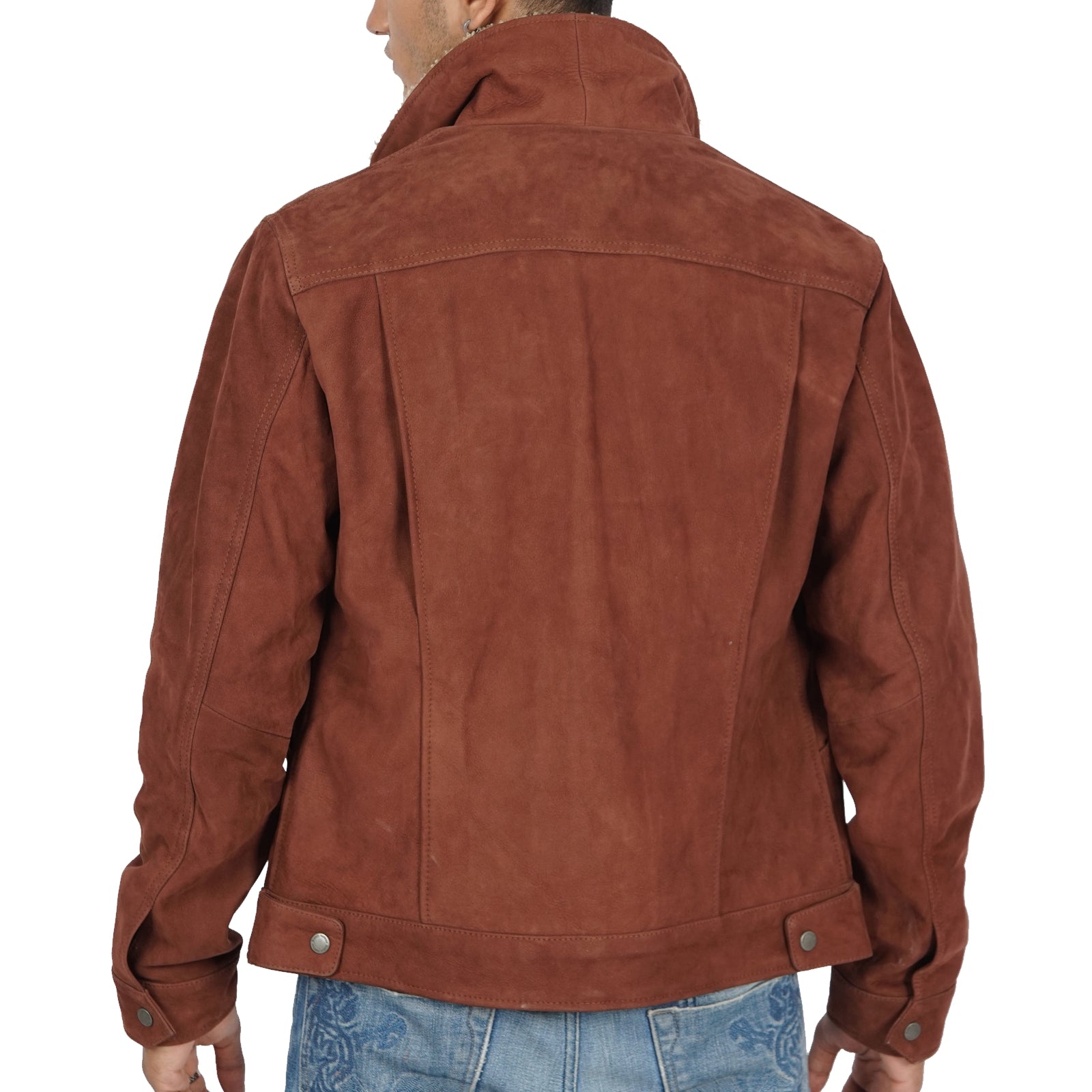 Avedo Vintage Brown Leather Jacket featuring faux sherpa collar and four external pockets, showcasing a classic and stylish design.