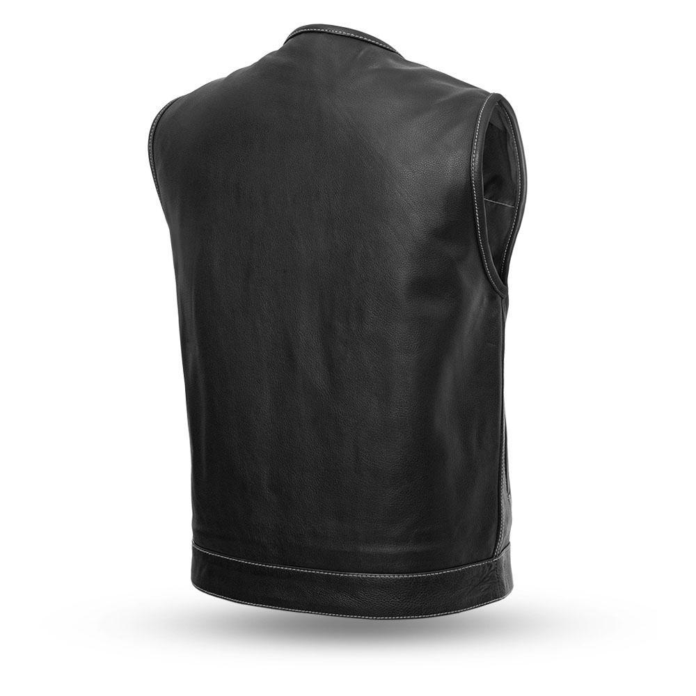 Bandit Men's Leather Club Vest made from premium cowhide, featuring concealed carry pockets and a stylish cropped zipper design.