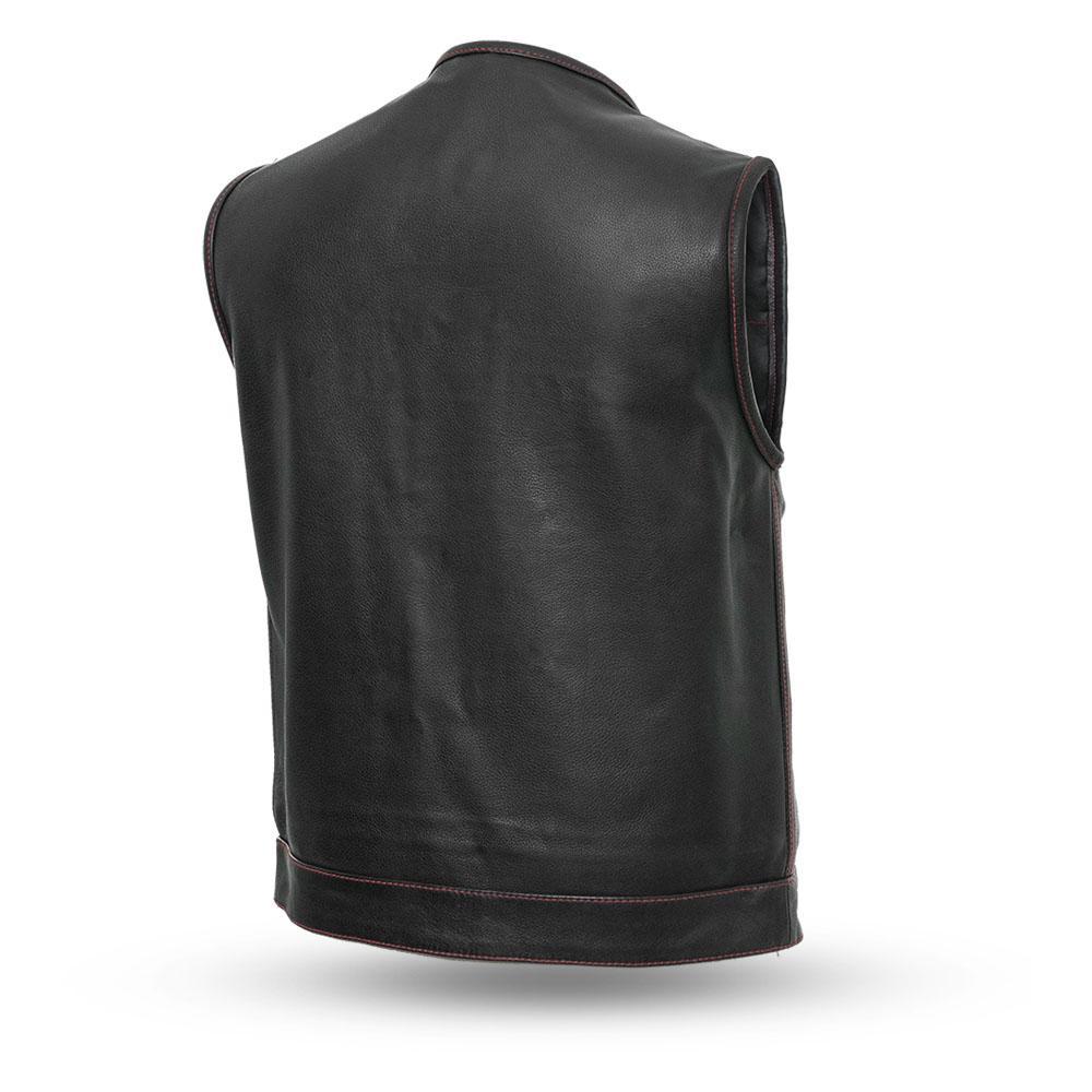 Bandit Men's Leather Club Vest made from premium cowhide, featuring concealed carry pockets and a stylish cropped zipper design.