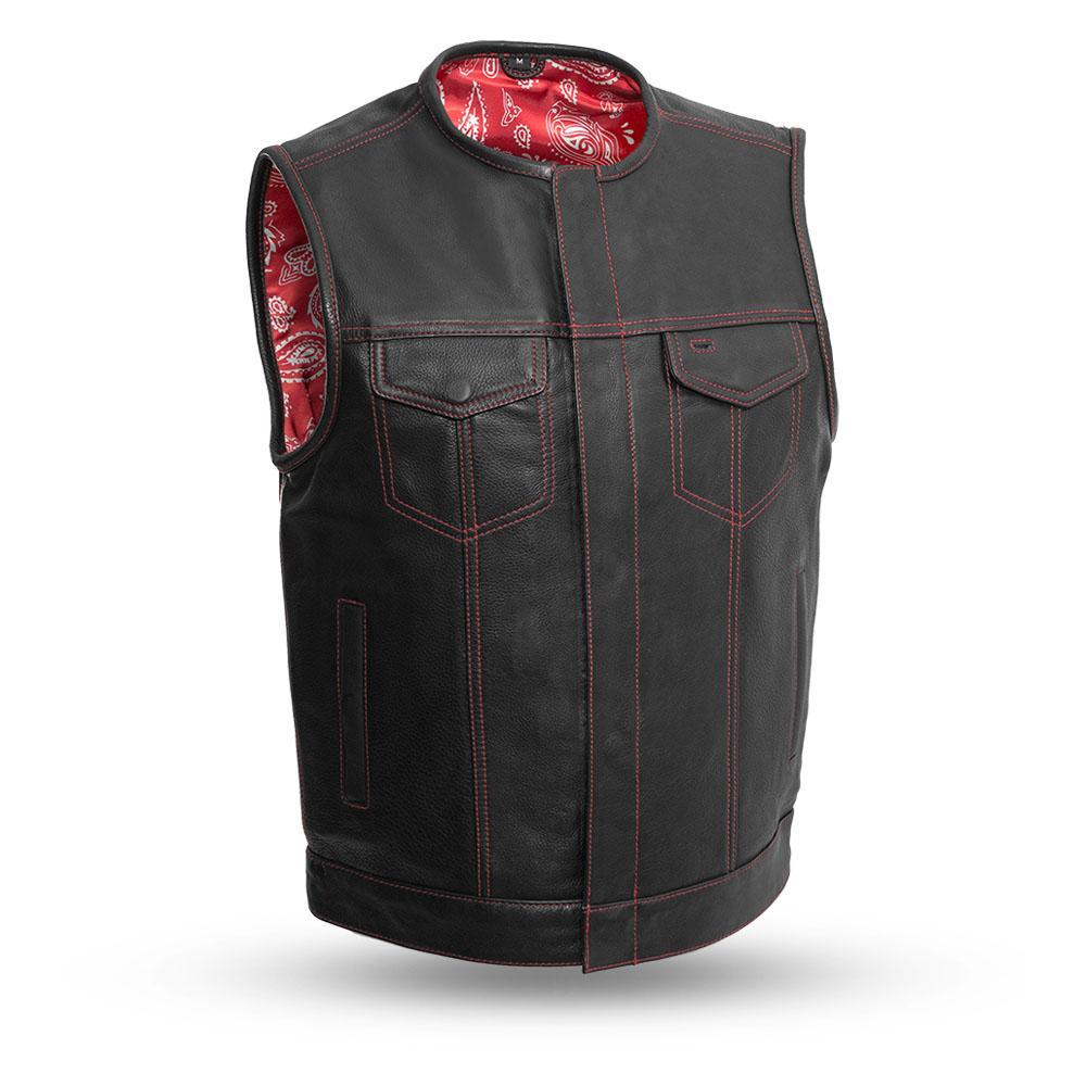 Bandit Men's Leather Club Vest made from premium cowhide, featuring concealed carry pockets and a stylish cropped zipper design.