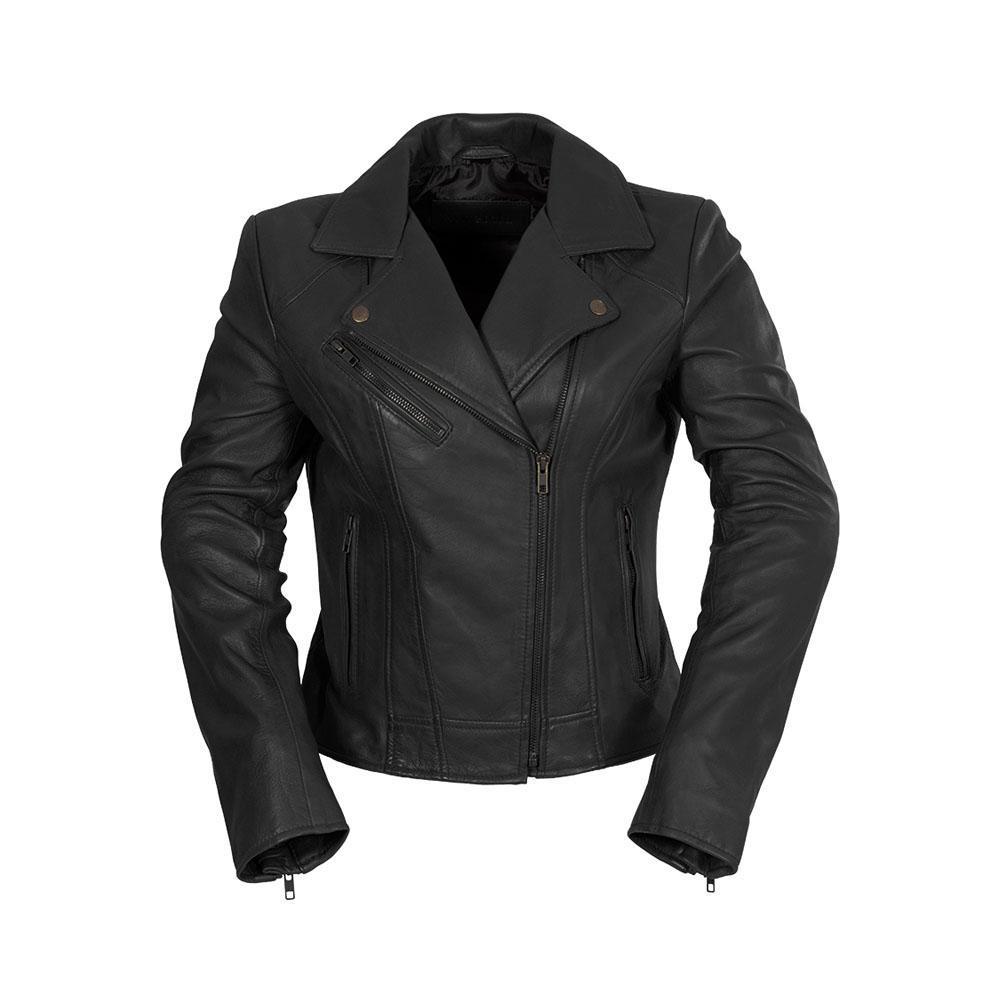 Betsy Women's Leather Jacket in oxblood color, showcasing genuine sheepskin leather and stylish zip sleeves.