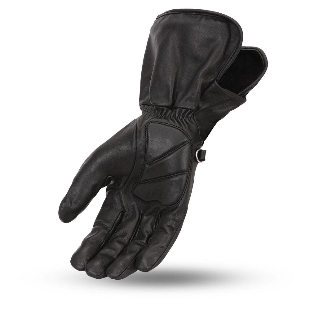 Blaze Men's Motorcycle Leather Gloves made from aniline cowhide with gel padding and adjustable Velcro strap.