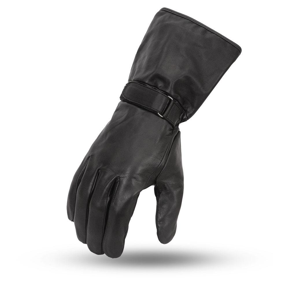 Blaze Men's Motorcycle Leather Gloves made from aniline cowhide with gel padding and adjustable Velcro strap.