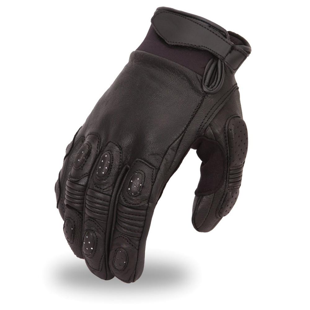 Blitz Men's Motorcycle Leather Gloves showcasing premium leather, padded fingers, and adjustable wrist strap.