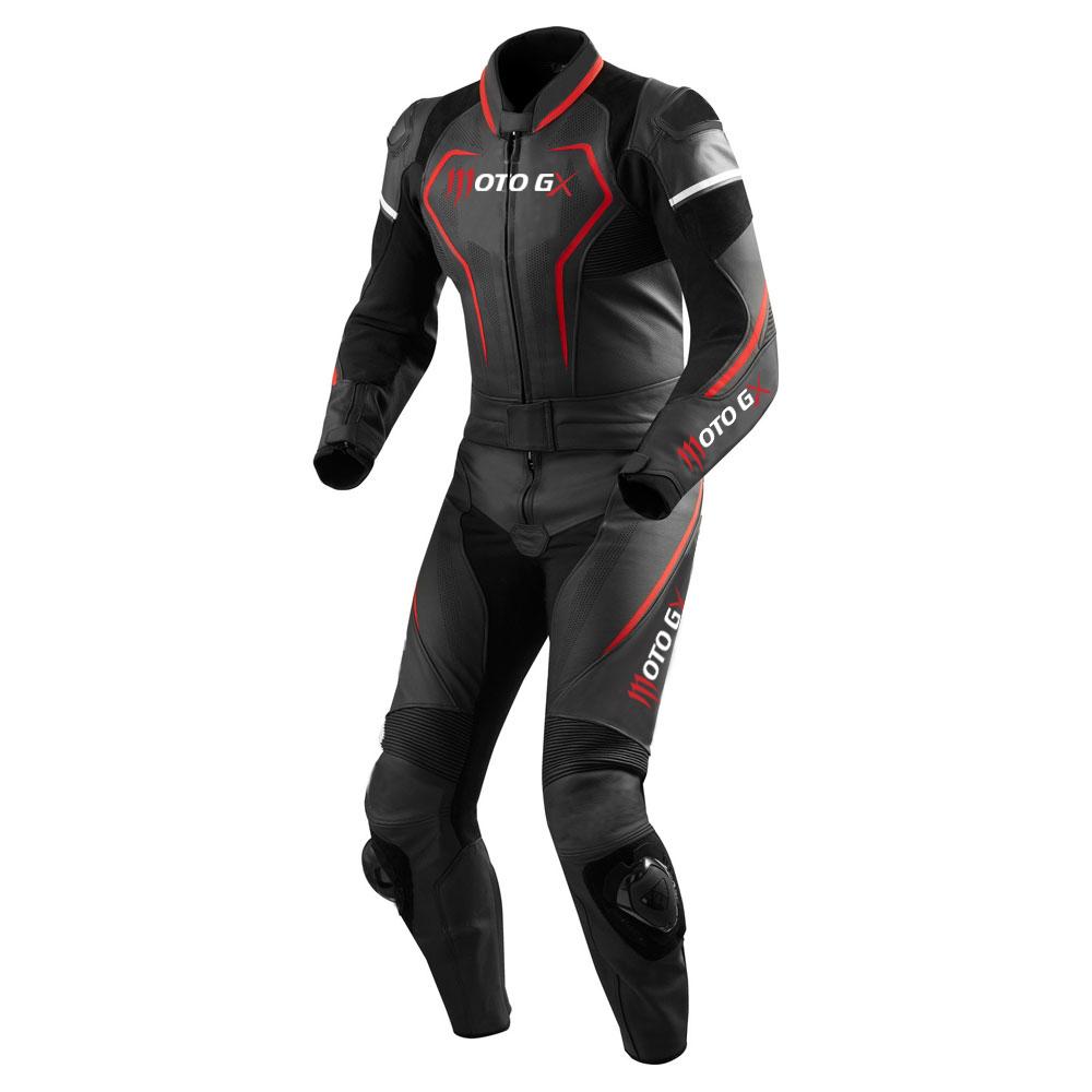 Boom Men's Motorcycle Suit made from premium full-grain cowhide leather, featuring CE approved armor and aerodynamic design for optimal safety and performance.