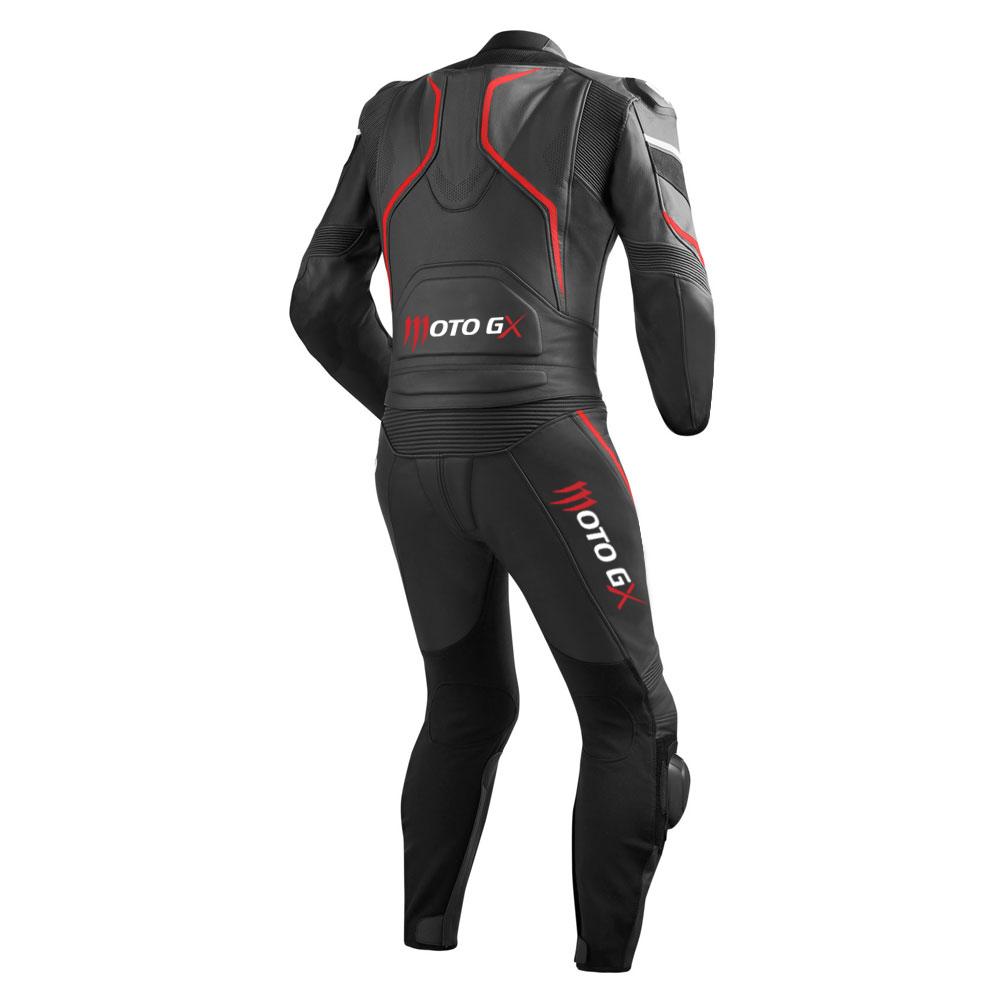 Boom Men's Motorcycle Suit made from premium full-grain cowhide leather, featuring CE approved armor and aerodynamic design for optimal safety and performance.