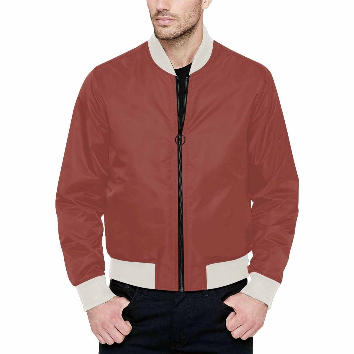 Cognac Red Bomber Jacket for Men, featuring a relaxed fit, zipper closure, and two self-fabric pockets, perfect for casual and active wear.