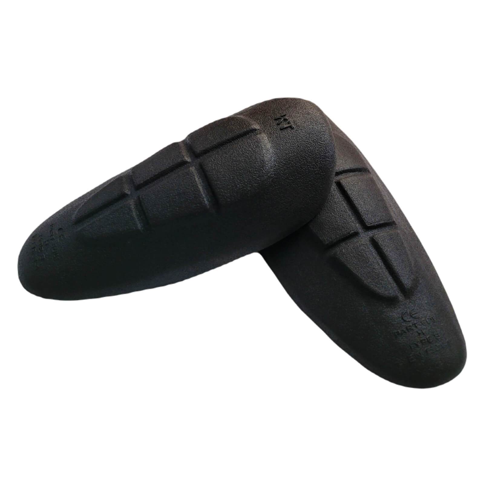 CE-1 rated black hip protective pads designed for motorcycle pants, made from flexible PU foam for comfort and impact absorption.