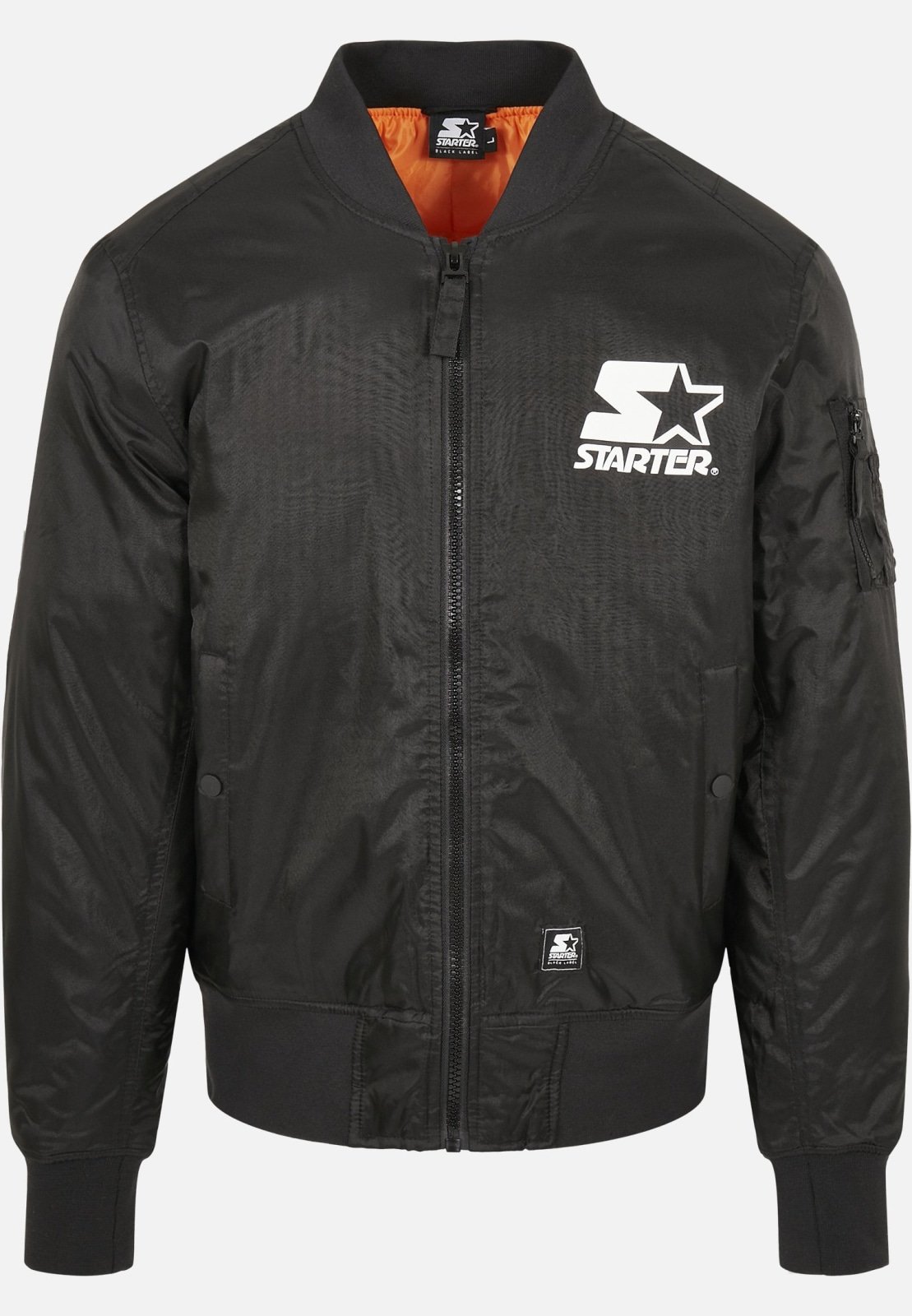 Classic Logo Bomber Jacket featuring a stand-up collar, padding, and zipper, with Starter logo branding on the chest and cuffs.