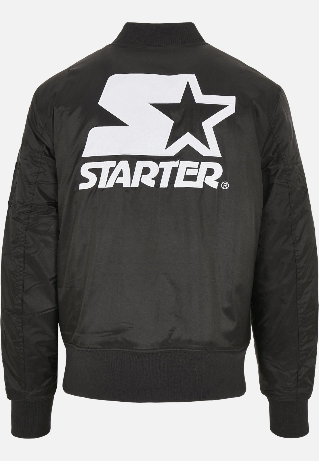 Classic Logo Bomber Jacket featuring a stand-up collar, padding, and zipper, with Starter logo branding on the chest and cuffs.