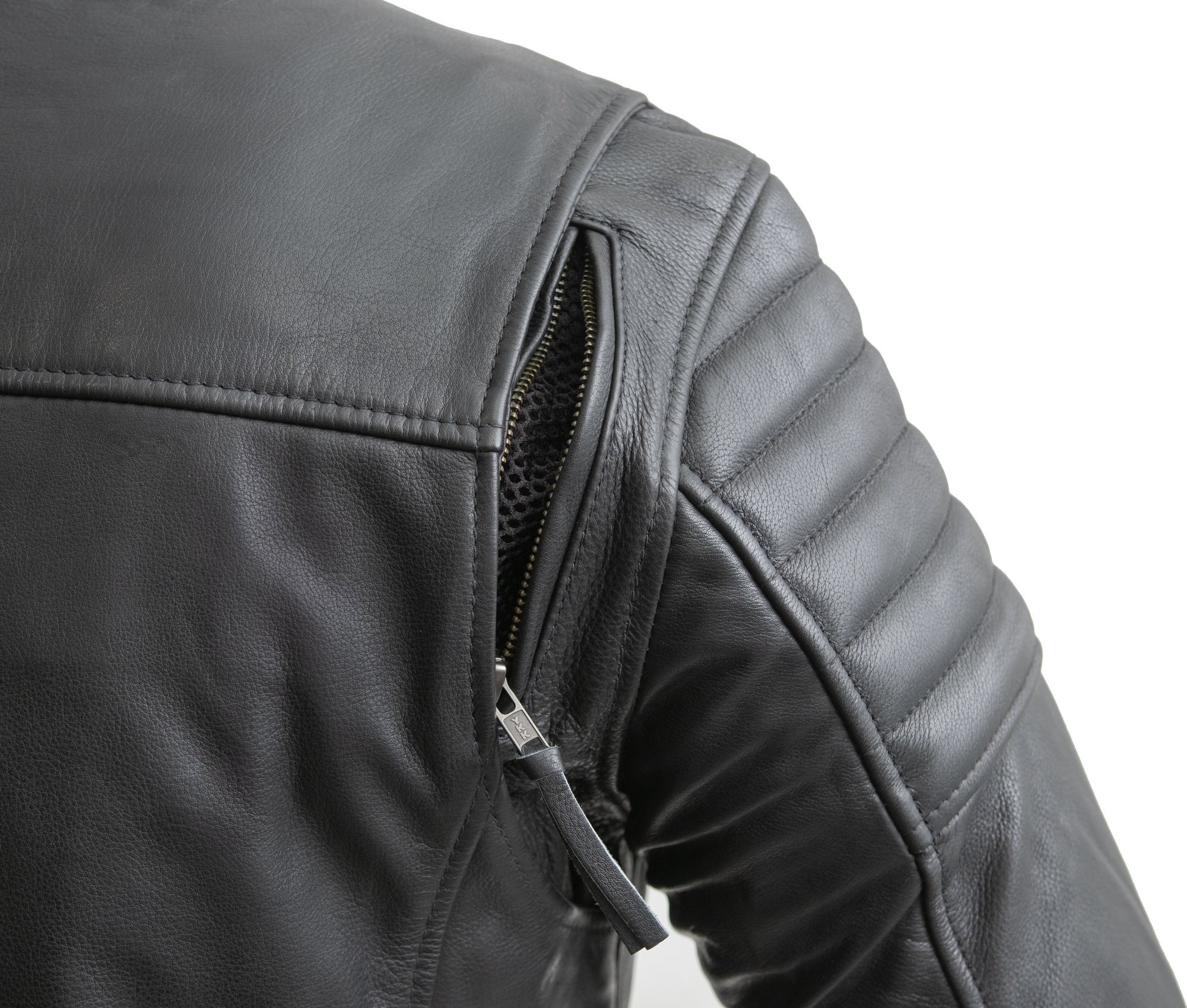 Commuter Men's Motorcycle Leather Jacket in black, featuring vintage naked cowhide, padded shoulders, and multiple pockets.