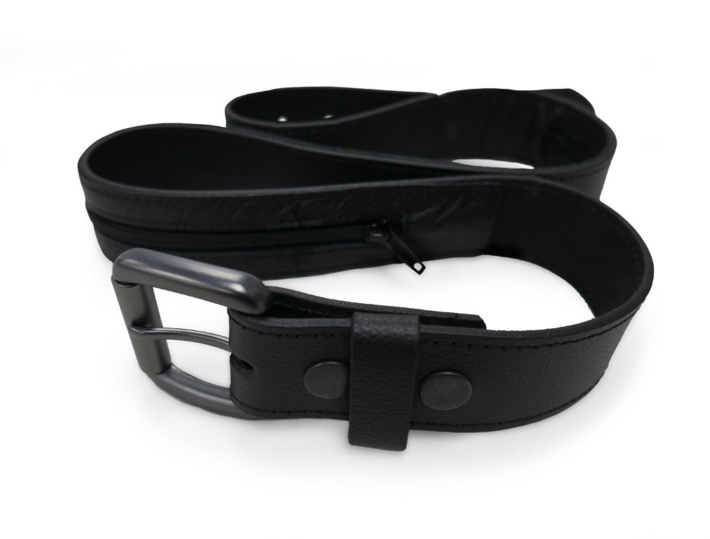 A stylish concealment belt with a hidden zip compartment for secure storage of money and valuables.