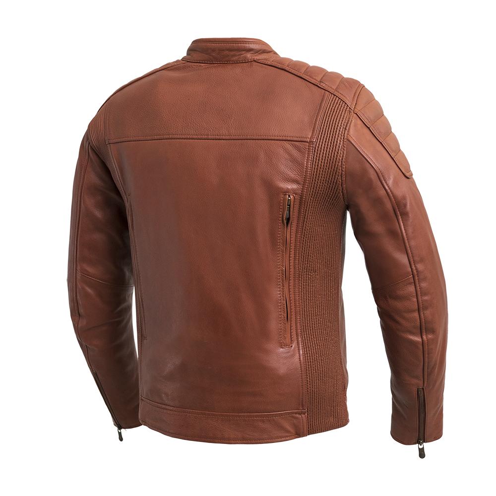 Crusader Men's Motorcycle Leather Jacket in whiskey color, showcasing premium leather and stylish design features.