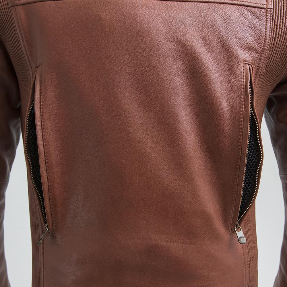 Crusader Men's Motorcycle Leather Jacket in whiskey color, showcasing premium leather and stylish design features.