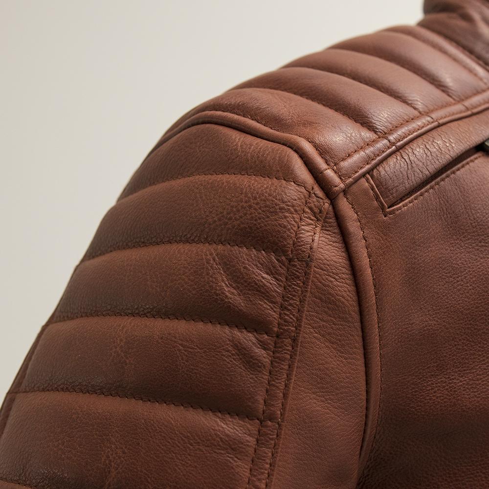 Crusader Men's Motorcycle Leather Jacket in whiskey color, showcasing premium leather and stylish design features.