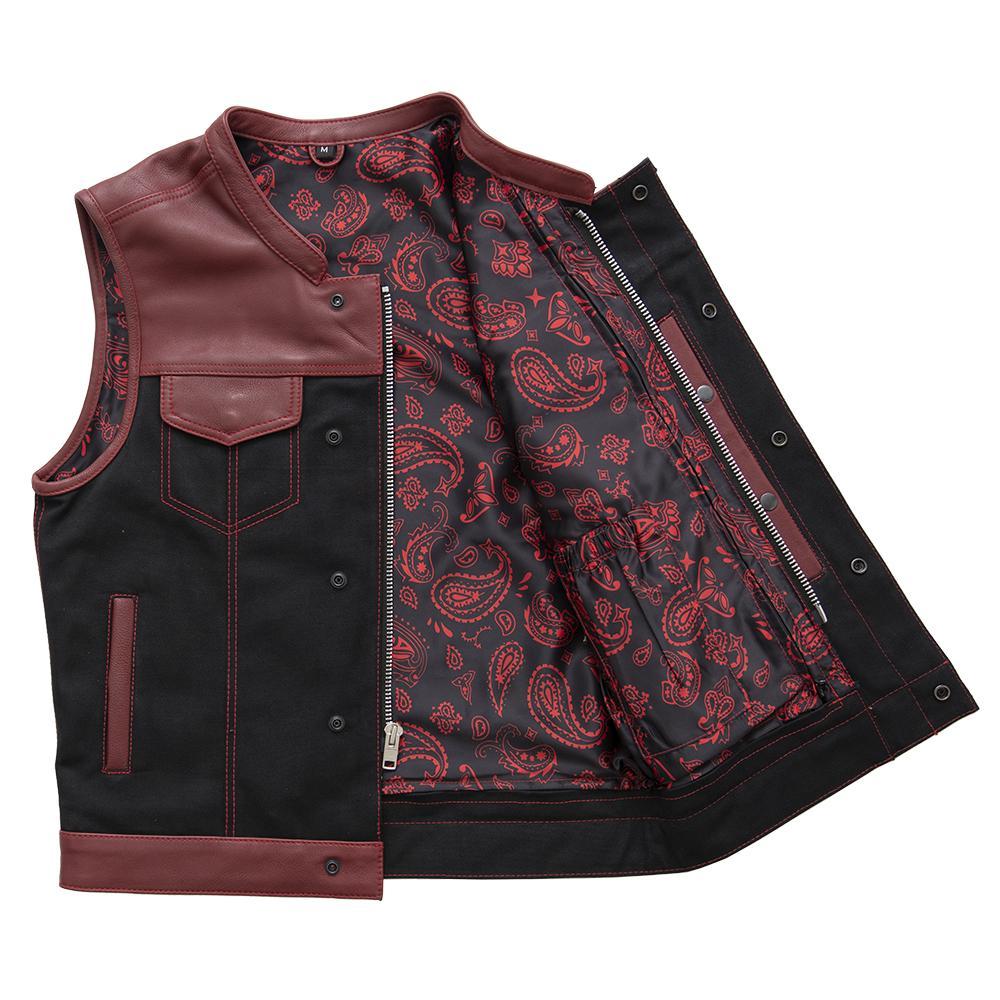 The Crusher - Limited Edition jacket featuring oxblood leather accents, red stitching, and a unique red paisley liner.