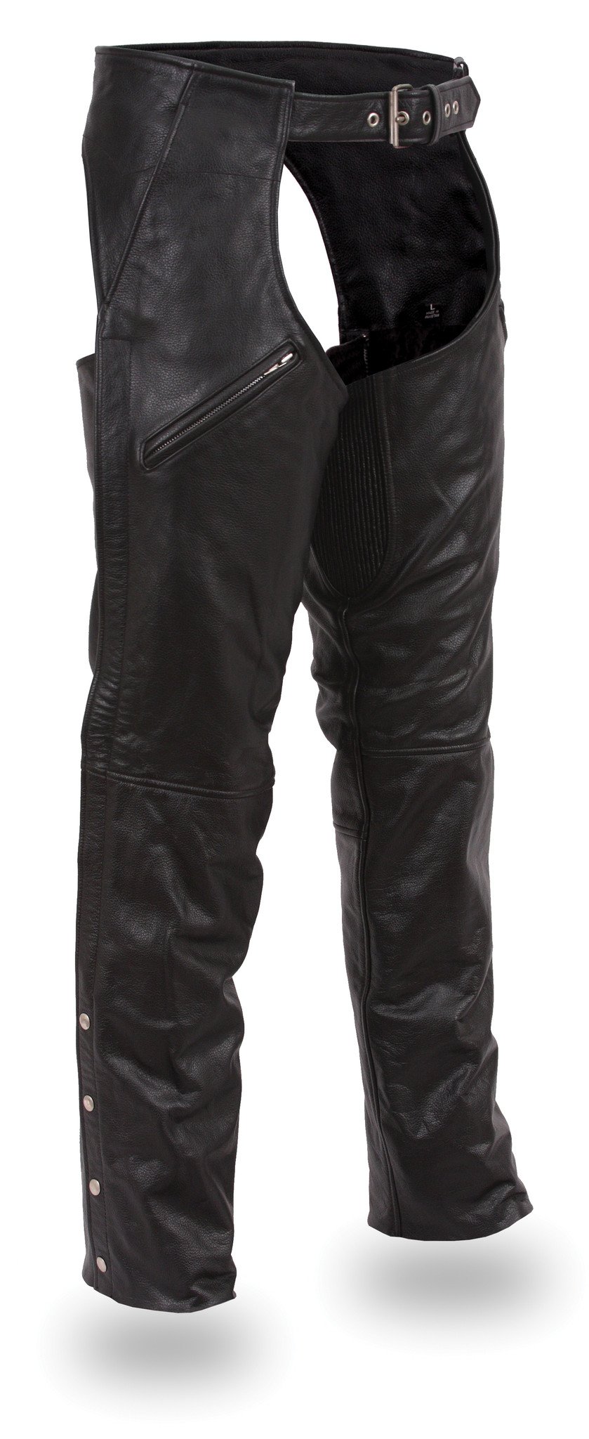 Dakota product showcasing soft milled cowhide with zip pockets and snap boot cuffs.