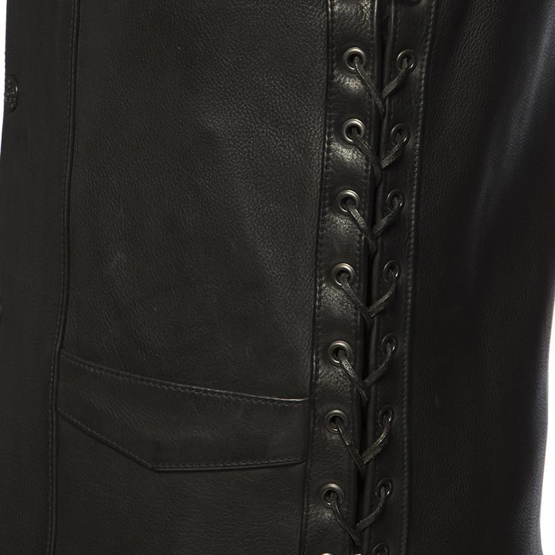 Deadwood Men's Leather Western Vest made from premium cowhide, featuring a v-neck design and multiple pockets.