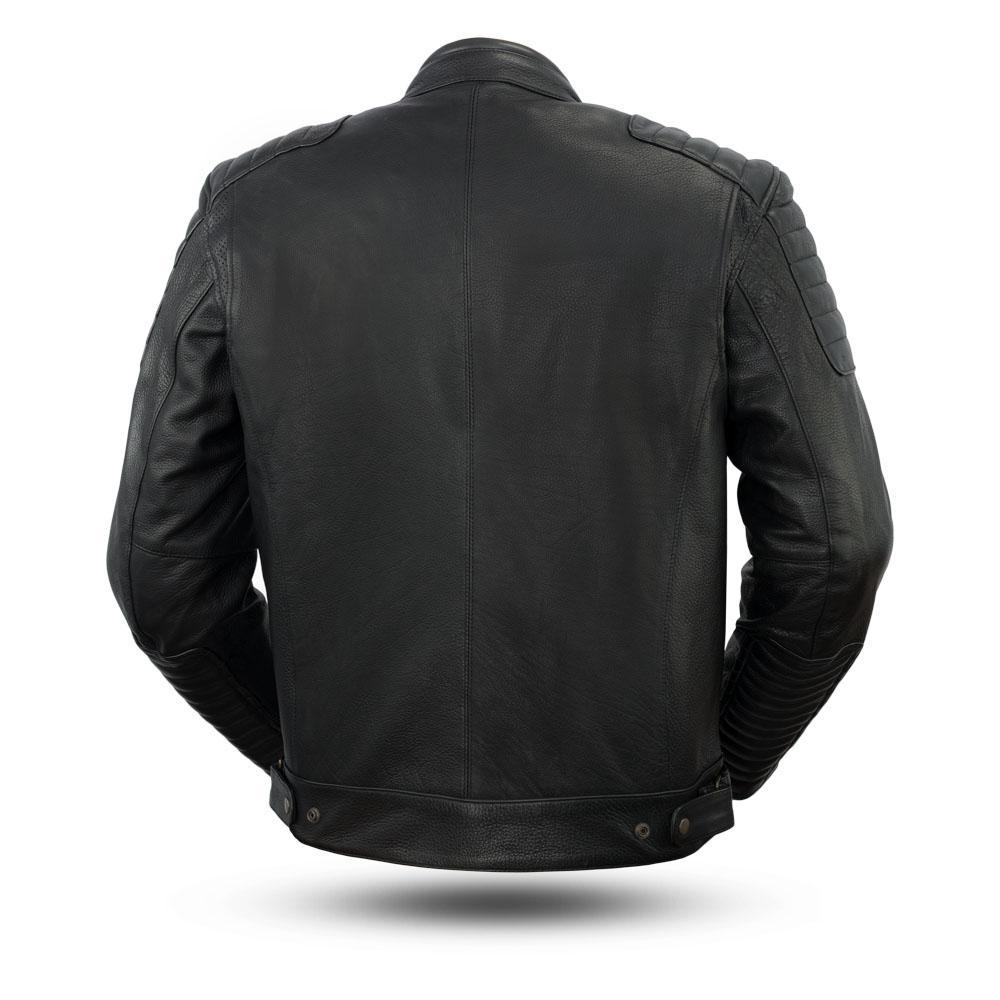 Defender Men's Leather Motorcycle Jacket made from diamond naked cowhide, featuring a stylish scooter design with multiple pockets.