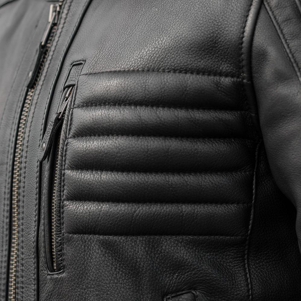 Defender Men's Leather Motorcycle Jacket made from diamond naked cowhide, featuring a stylish scooter design with multiple pockets.