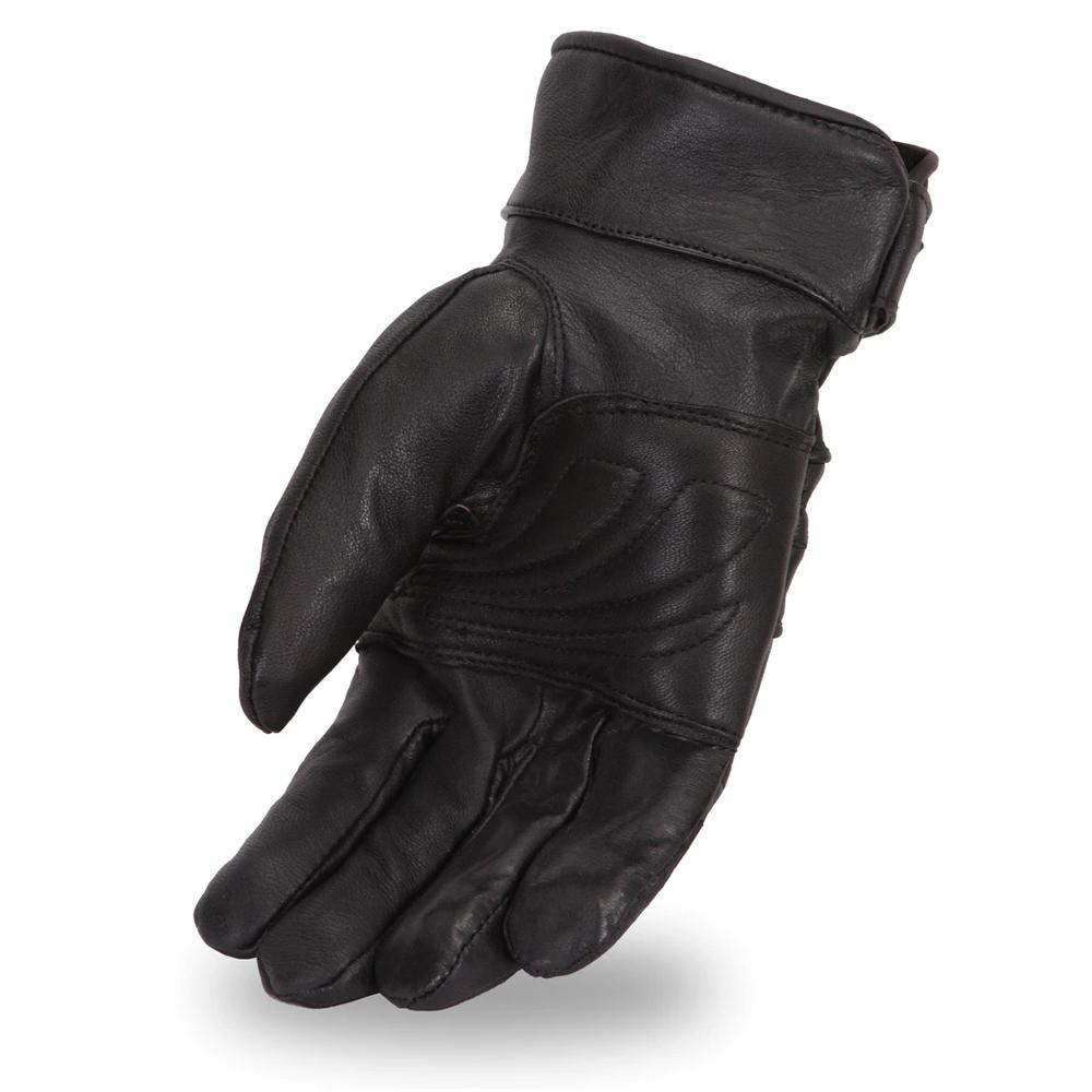 Diablo Men's Motorcycle Leather Gloves showcasing padded palm and elasticized wrist for comfort and protection.