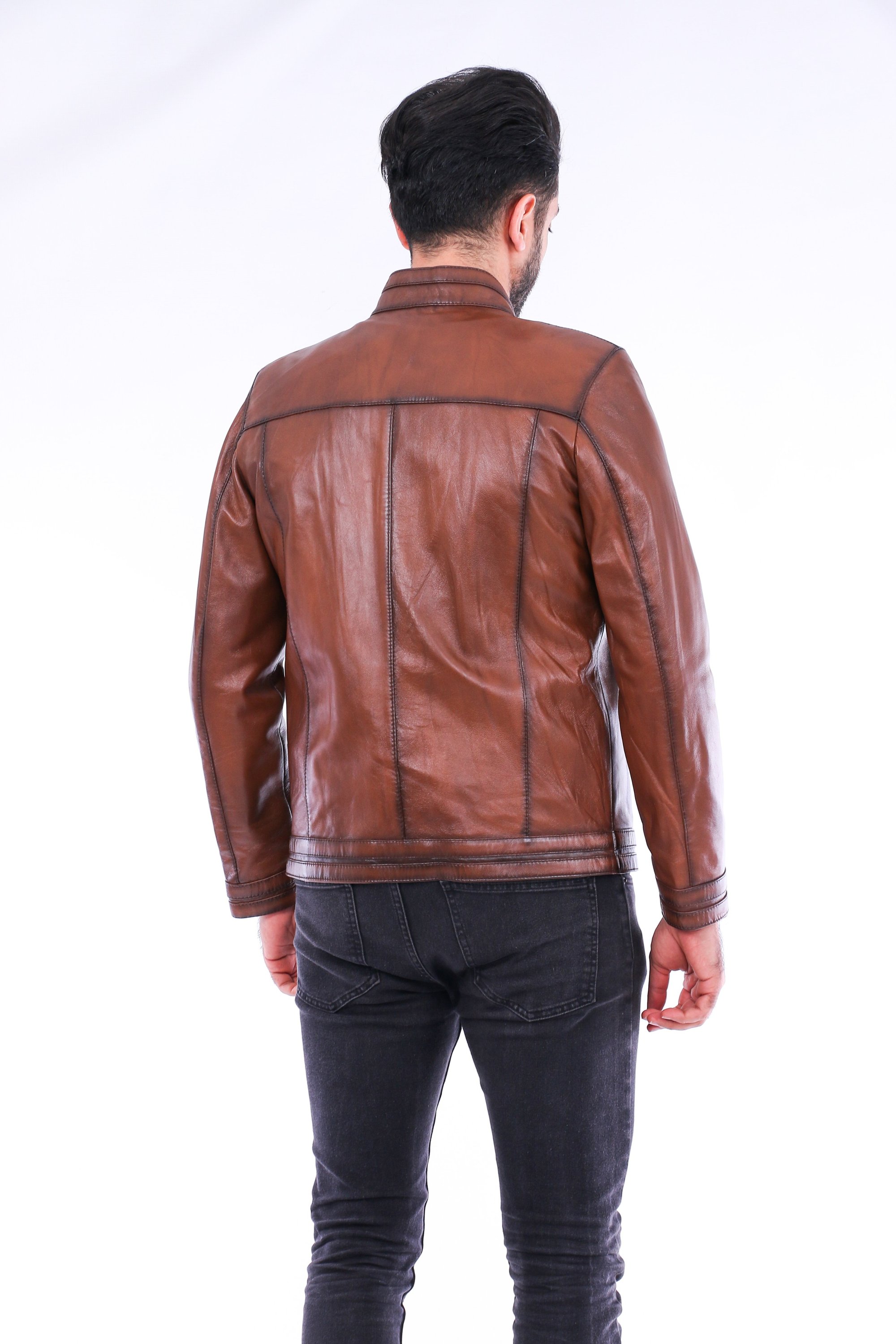 Dolcedo Biker Jacket made from genuine lambskin, featuring polished silver-tone hardware and a modern fit.