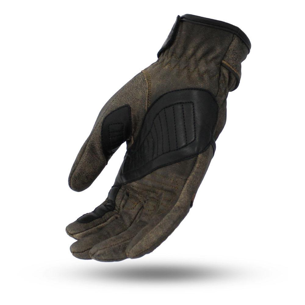 Donner Men's Motorcycle Leather Gloves featuring distressed leather, knuckle padding, and Velcro closure.