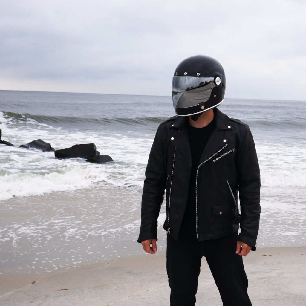 Enforcer Men's Motorcycle Leather Jacket in black leather with asymmetrical zipper and multiple pockets.