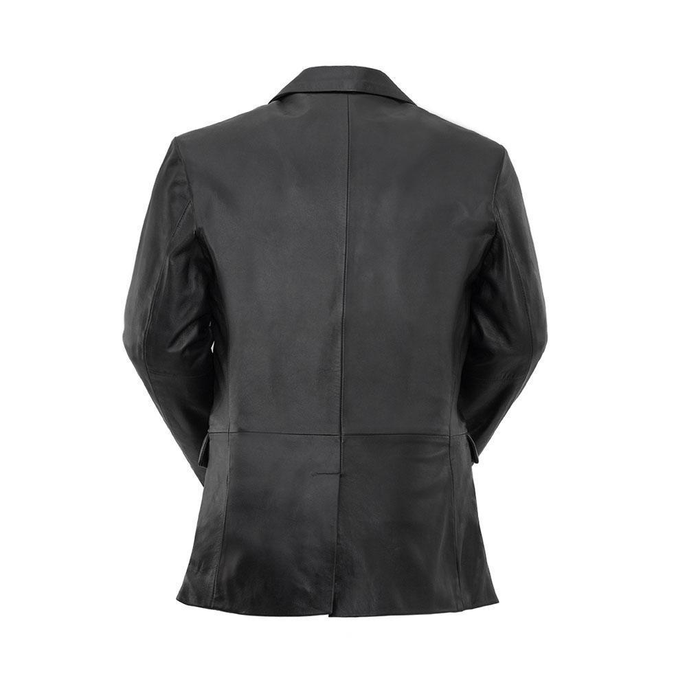 Esquire Men's Leather Jacket made from genuine sheepskin, featuring a slim fit, button cuffs, and multiple pockets.