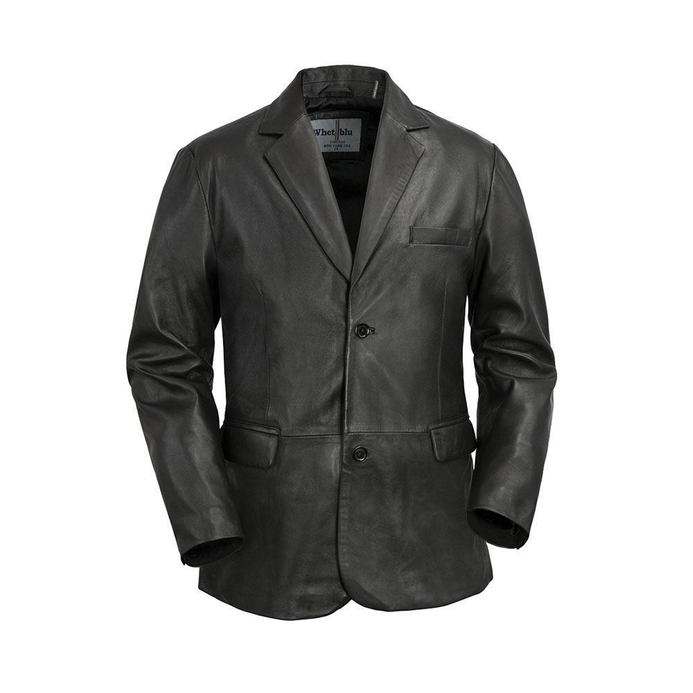 Esquire Men's Leather Jacket made from genuine sheepskin, featuring a slim fit, button cuffs, and multiple pockets.