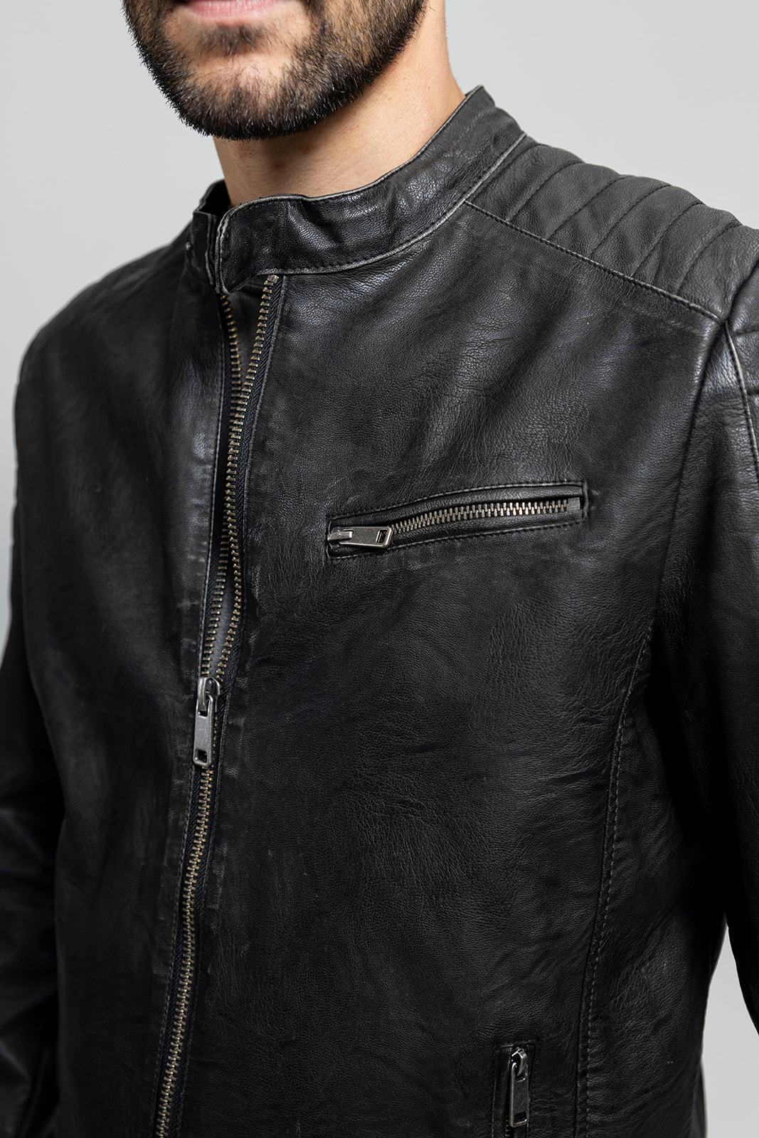 Ethan Men's Faux Leather Jacket in black, showcasing its stylish design and high-quality faux leather material.