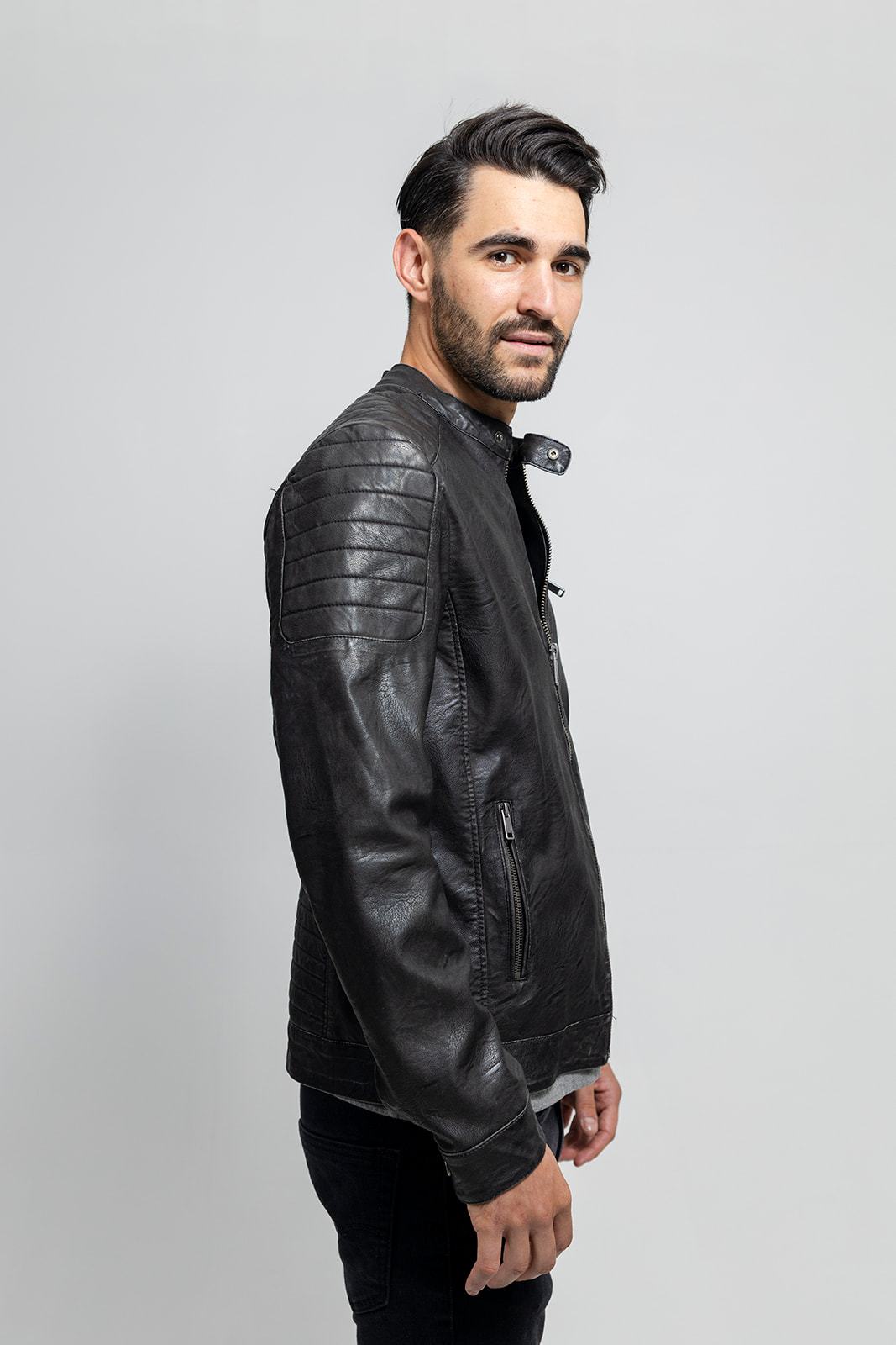 Ethan Men's Faux Leather Jacket in black, showcasing its stylish design and high-quality faux leather material.