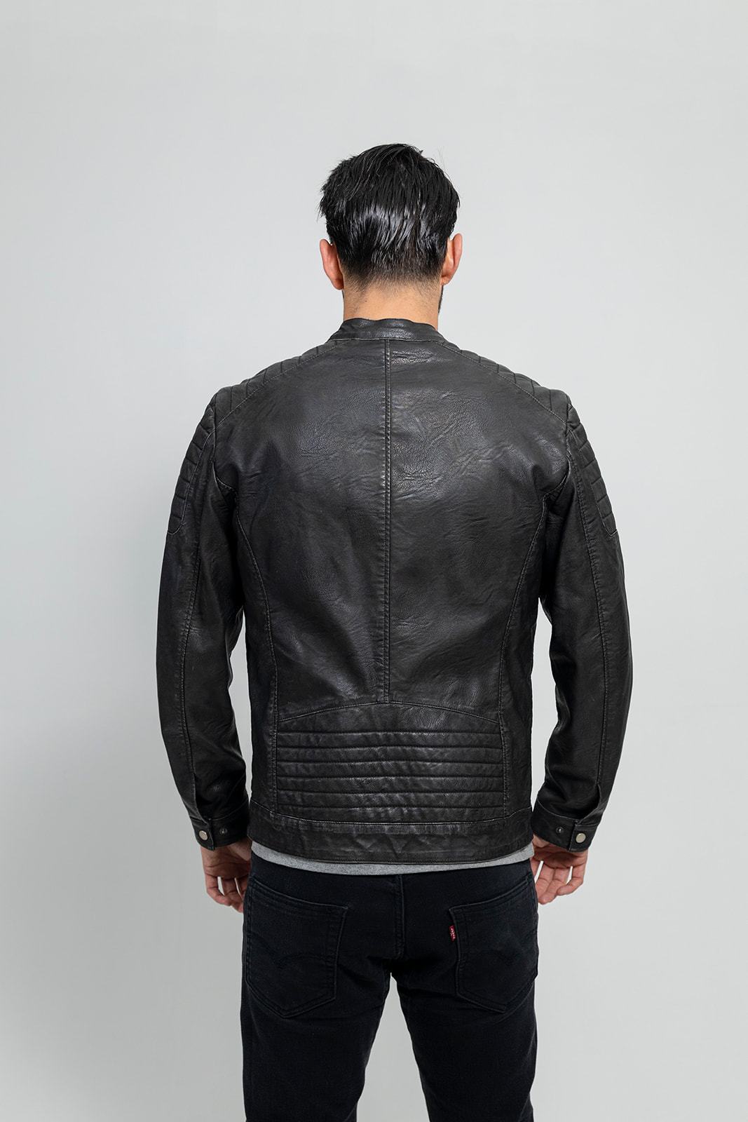 Ethan Men's Faux Leather Jacket in black, showcasing its stylish design and high-quality faux leather material.