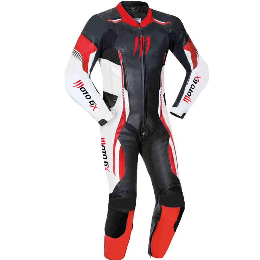 F6 Men's Motorcycle Suit made from premium full-grain cowhide leather, featuring CE approved armor and aerodynamic design for optimal safety and performance.