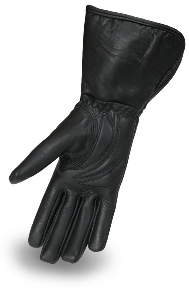 FI197GEL women's high-performance gauntlet made of premium cowhide, featuring gel palms and an extended design for added warmth and protection.