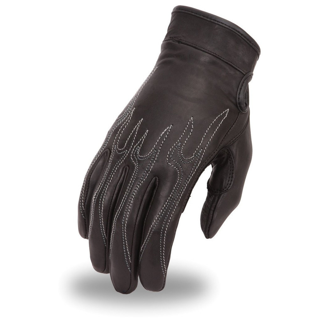 Fire Blade Men's Motorcycle Leather Gloves featuring premium Aniline cowhide and embroidered flame design.