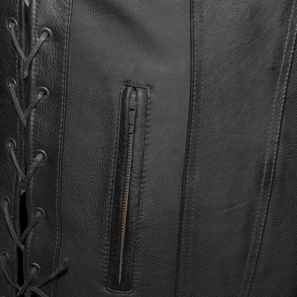 Gambler Men's Leather Motorcycle Vest made from premium cowhide with a classic design and multiple pockets.