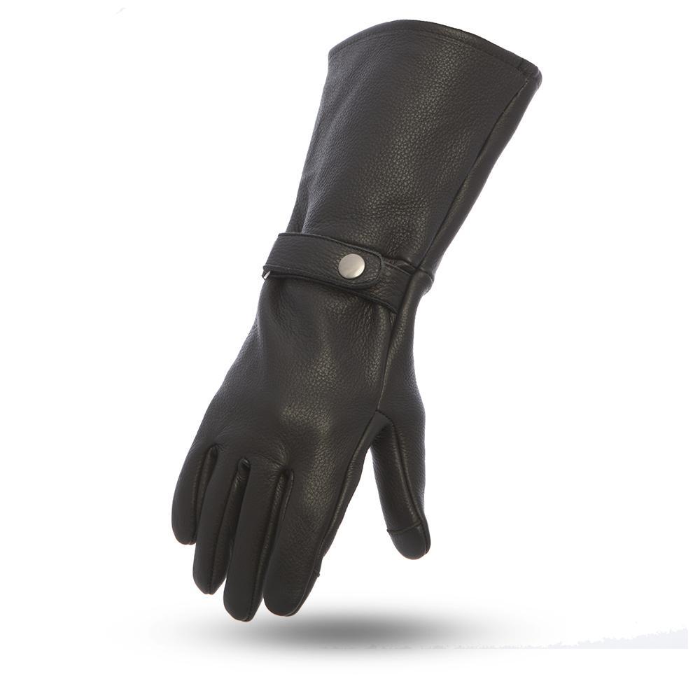 A pair of ultra-soft unlined cowhide Gauntlet gloves featuring a 5 1/2” gauntlet and touch tech fingers for device use.