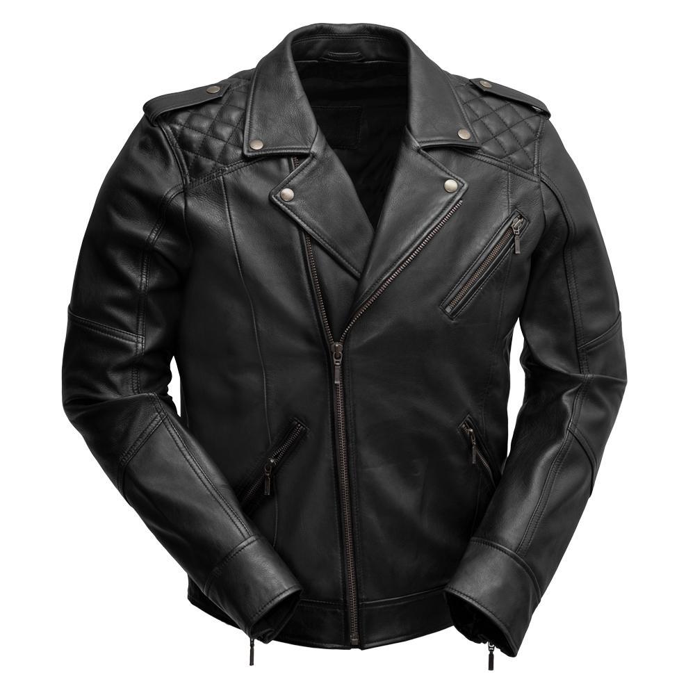 Gavin Men's Leather Jacket made from genuine sheepskin leather with quilted shoulder accents and zip pockets.