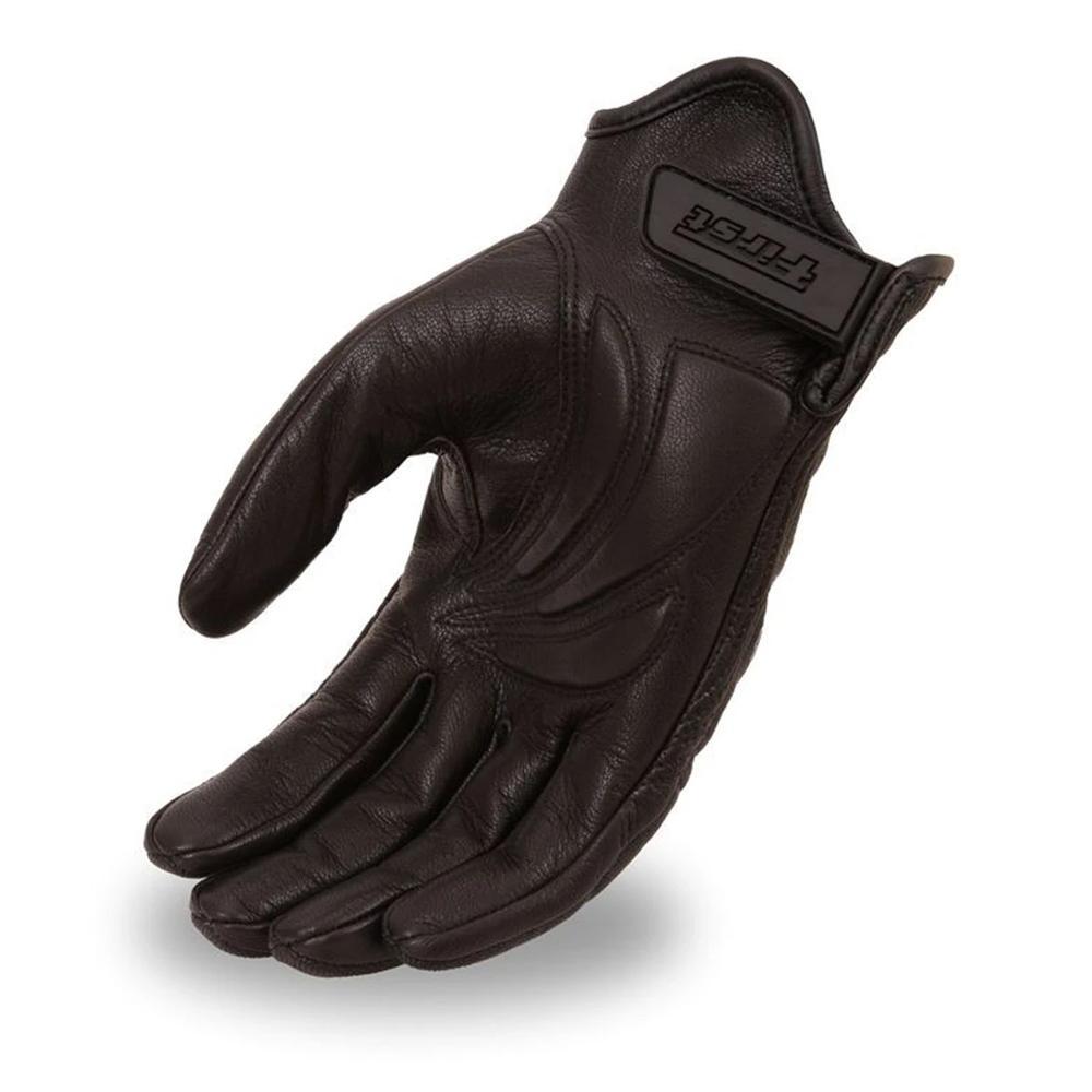 Ghost Men's Motorcycle Leather Gloves made from aniline goatskin leather with reflective skull design and gel palm.